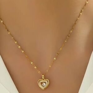 Chic Double-Layered Hollow Heart Pendant Necklace with Titanium Steel Chain